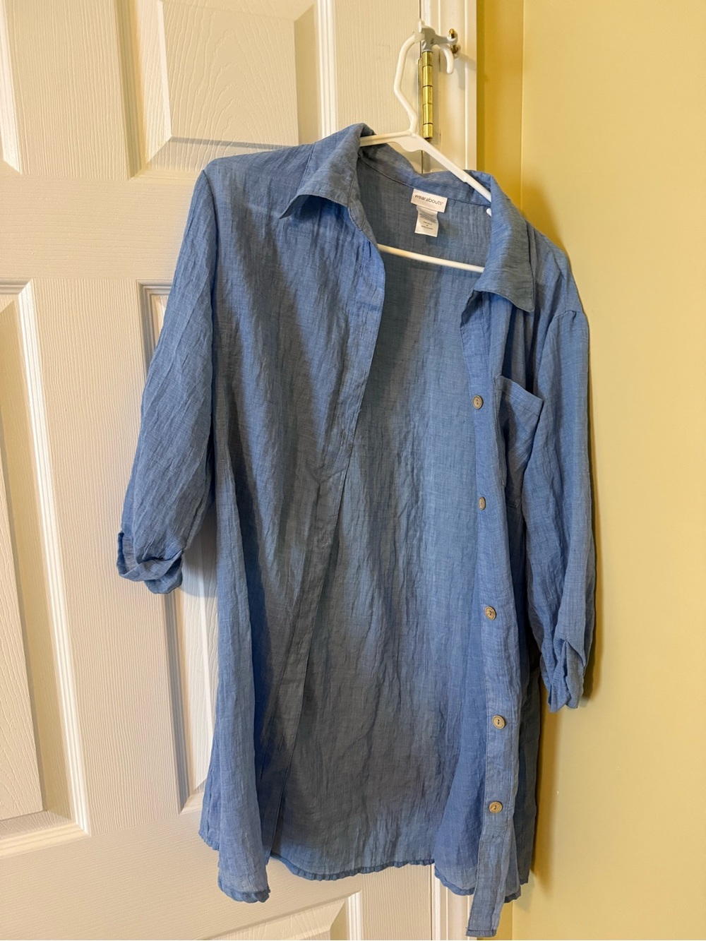 Light Blue Linen-Blend Swim Coverup Shirt
